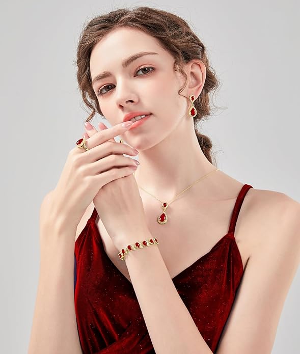 LMXXVJ Teardrop Jewelry Set for Women，Necklace Earrings Adjustable Ring Bracelet Set Fashion Formal Platinum/Gold/Rose Gold Jewelry Gift Girl/Mom/Wife/Grandmother/Best Friend/Aunt