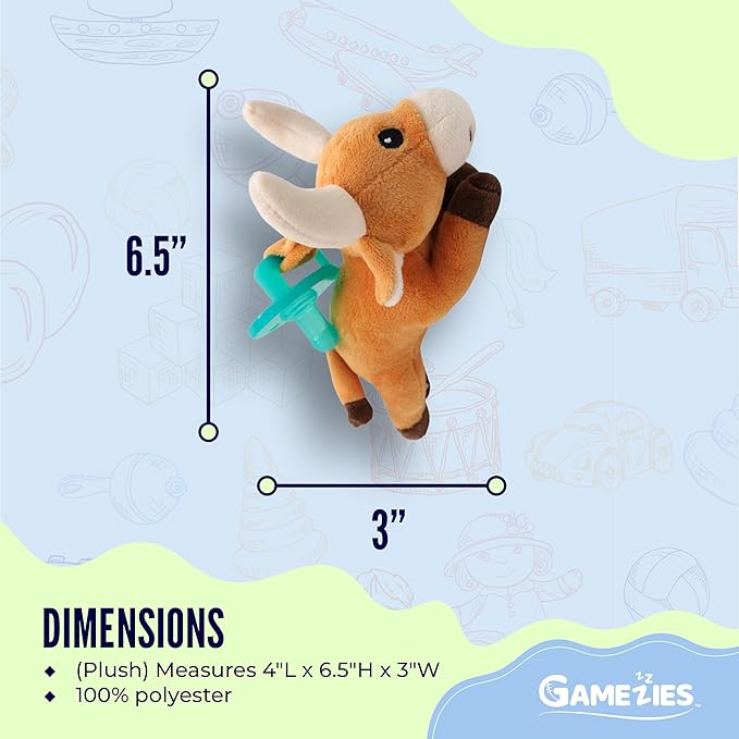 Gamezies Baby Boy and Girl Silicone Longhorn Plush Pacifier with Detachable Western Plush Toy Holder, CPSIA Tested, BPA-Free 0-6 Months