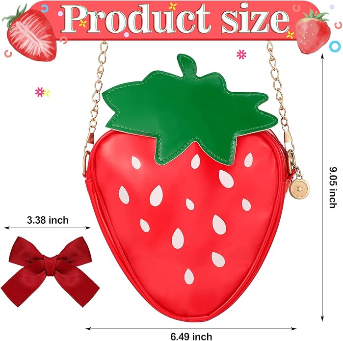 Yingzhao 6 Pieces Strawberry Jewelry Set Strawberry Purse Bag Earrings Red Necklace Bracelet Ring Charm gift for Women Teen Girls