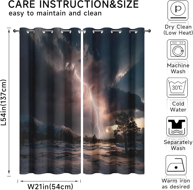 Thunderstorm Curtains for Living Room, Lightning Nature Landscape Blackout - Image 7