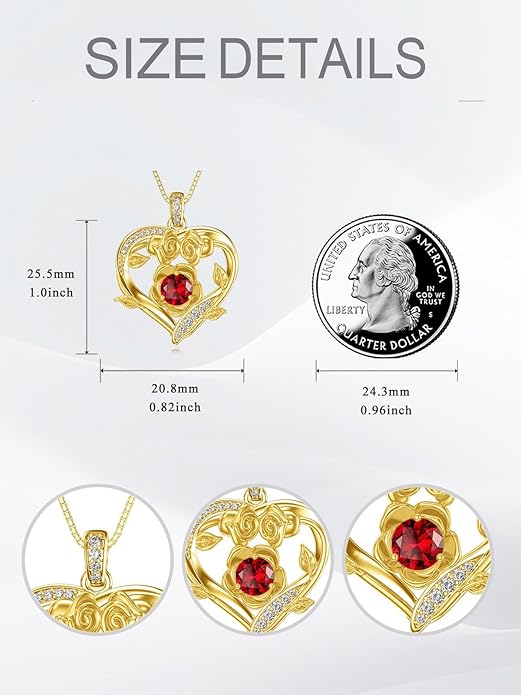 Midari 18K Gold Heart Birthstone Necklace for Women Rose Pendant Birthday Jewelry Gifts for Wife Her Daughter Mom