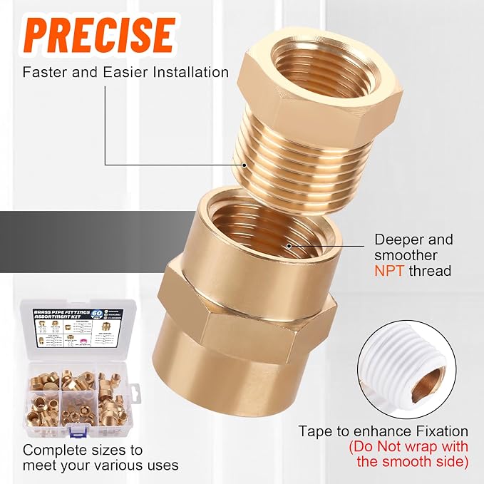 60Pcs Brass Pipe Fittings Assortment Kit, 1/8" 1/4" 3/8" 1/2" NPT | Reducer - Image 5
