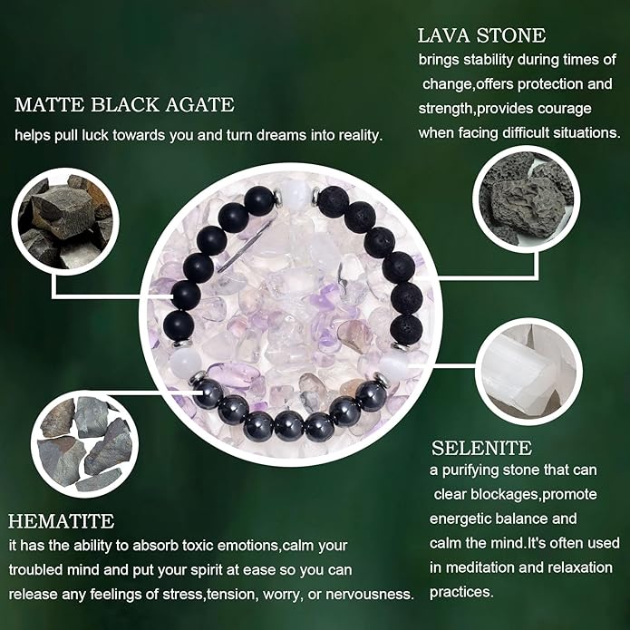 Strong Healing Crystal Bracelet 8MM Genuine Stone Bracelet Lucky Beaded Bracelet Chakra Bracelet 6.5 inch Positive Energy Inspirational Gifts for Women Mom