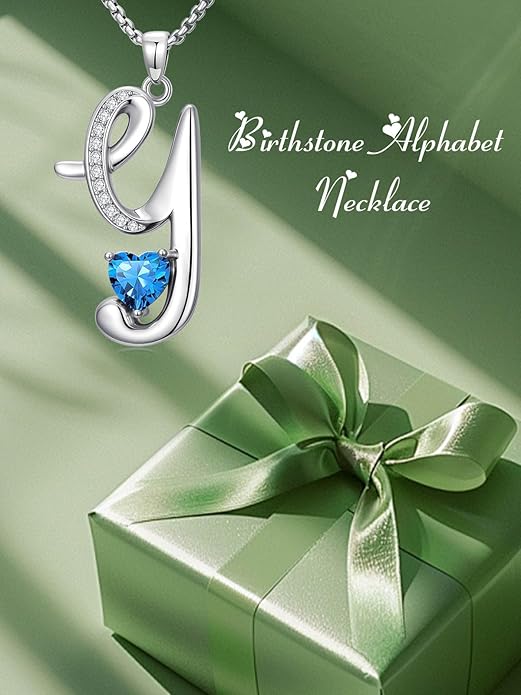 Valentines Day Gifts for Women Alphabet A to Z Initial Birthstone Pendant Necklaces for Women - 18k White Gold Plated Personalized Name Jewelry Valentine Mothers Day Birthday Gifts for Women Her Girlfriend