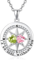Compass Necklace for Women, Exquisite S925 Valentines Day Anniversary Birthday Gifts for Wife Her Double Birthstone Pendant Jewelry ‘I'd be Lost Without You’