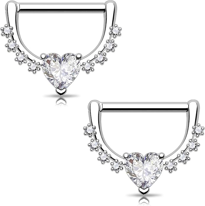 Melighting 14G Star Nipple Rings Steel 316L Nipple Piercing Jewelry Clear CZ Nipple Bars Clicker Nipple Barbell For Women Men 14mm