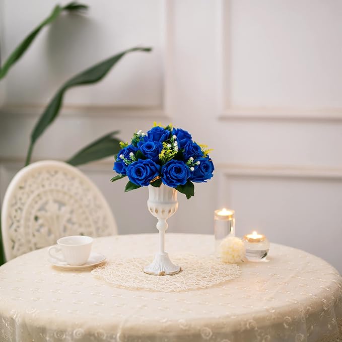 BLOSMON Royal Blue Flowers for Decoration: 10 Pcs Fake Roses Kissing Balls for - Image 8