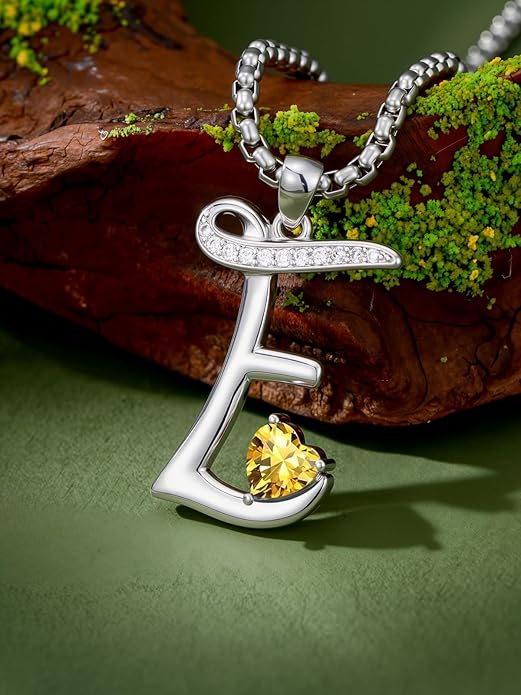 Valentines Day Gifts for Women Alphabet A to Z Initial Birthstone Pendant Necklaces for Women - 18k White Gold Plated Personalized Name Jewelry Valentine Mothers Day Birthday Gifts for Women Her Girlfriend