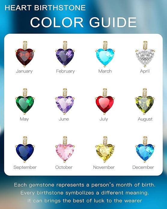 Genuine Birthstone Necklace for Women, Heart Love Necklace, Birthday Gifts for Her