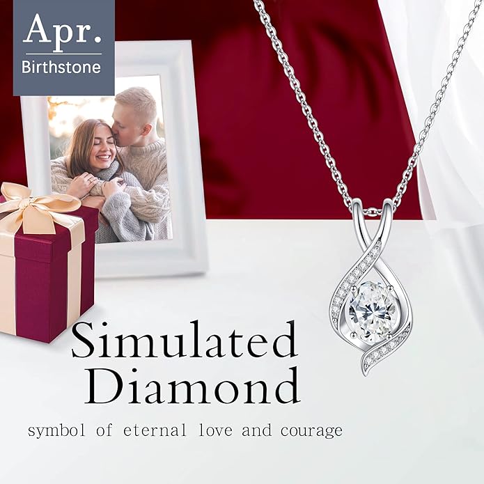 SMILEST Valentines Day Gifts for Her - 925 Sterling Silver Oval Sparkle Birthstone Necklace, Infinity Pendant Necklace Anniversary Birthday Gifts for Women Wife Girlfriend Mom Birthstone Necklace