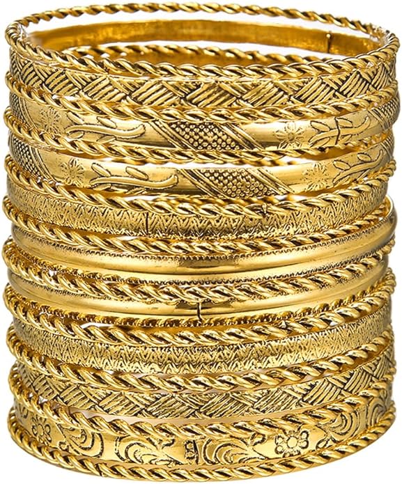 16Pcs Gold Bangle Bracelets for Women - Multi Layer Stackable Textured Bracelets Boho Jewelrys Set.
