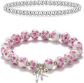 Beads Bow Charm Bracelet for Women Flower Vintage Bracelet Handmade Stretch Beaded Dainty Romantic Jewelry Gifts