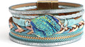 Fesciory Leopard Bracelet for Women, Boho Leather Wrap Multi-Layer Pearl Crystal Bracelet Bangle Jewelry
