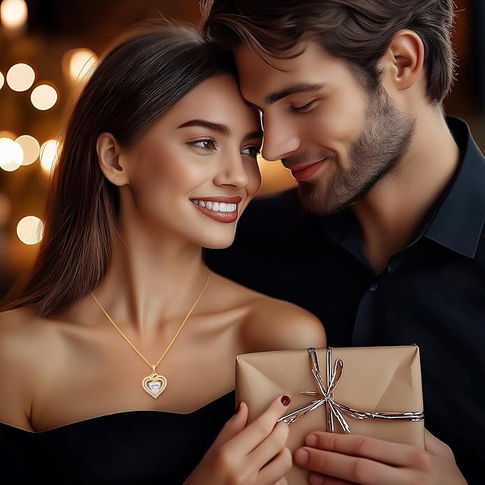 OOBEE Valentines Day Gift Moissanite Heart Necklaces for Women, 1- 4 Carat Moissanite 925 Sterling Silver 14K Gold Plated Pendant Necklace, Ideal Anniversary Birthday Christmas Mothers Day Jewelry Gifts for Mom Wife Her Girlfriend Daughter