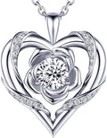 Beam & Bask Rose Flower Heart Moissanite Necklaces for Wife, S925 Silver Pendant for Women, 18K Gold Plated Jewelry for Her Girlfriend Mom for Anniversary Birthday