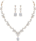 Crysdue Wedding Jewelry Set for Women, Floral Leaf Vine Teardrop Necklace Dangle Earrings Bracelet and Hair Comb, Cubic Zirconia Elegant Party Prom Jewellery for Bridal Bridesmaid