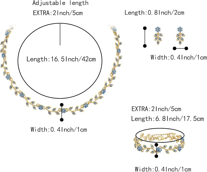 BriLove Wedding Jewelry Set for Women Bride, Gorgeous Stunning Crystal Flower Leaf Cluster Choker Necklace Link Bracelet Stud Earrings Bridal Bridesmaid