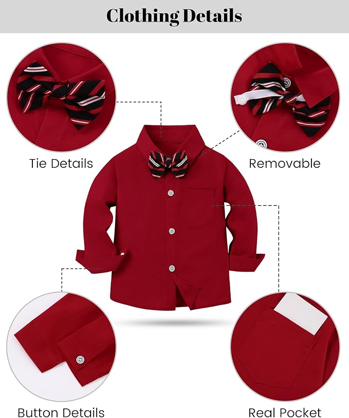 nilikastta Boy Suit Toddler Boy Outfit Boy Dress Shirt with Bowtie/Suspender Pants Gentleman Wedding Outfits 1-10 Years