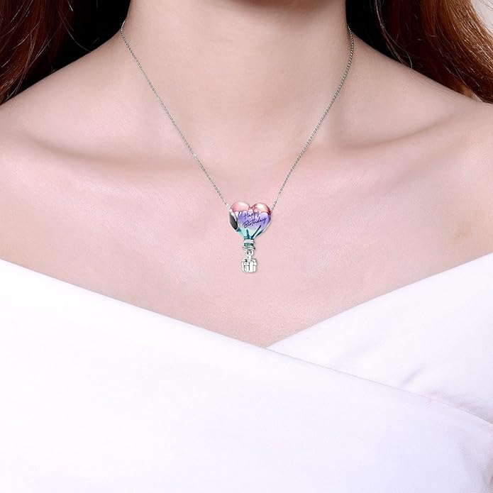 Birthday Fashion Love Heart Dangle Charm 925 Sterling Silver Charms fits Bracelets and Necklace Pendant Bead Charms Jewelry Present for Women Family Friends