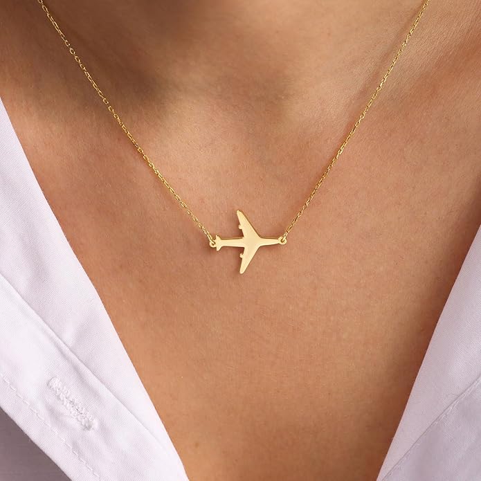 14K Gold Plated Dainty Pendant Butterfly Bead Boot Bee Baseball Flower Compass Airplane Heart Hummingbird Tree Necklace Simple Jewelry Gift for Women