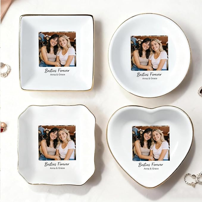 My4gifts Personalized Besties Photo Jewelry Dish, Sisters Jewelry Dish, Custom Besties Gifts, Bff Gifts, Friendship Gift, Best Friend Gift for Women, Custom Jewelrys Plate, Birthday, Christmas/6