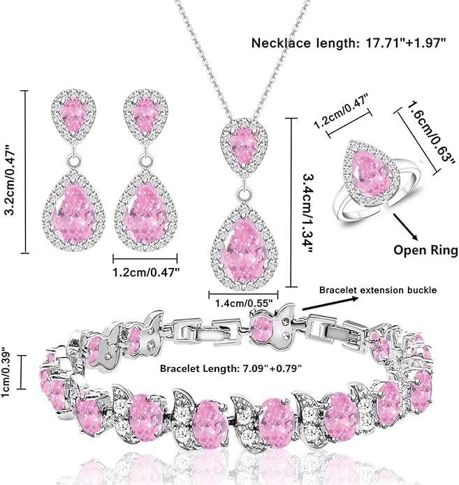 LMXXVJ Teardrop Jewelry Set for Women，Necklace Earrings Adjustable Ring Bracelet Set Fashion Formal Platinum/Gold/Rose Gold Jewelry Gift Girl/Mom/Wife/Grandmother/Best Friend/Aunt