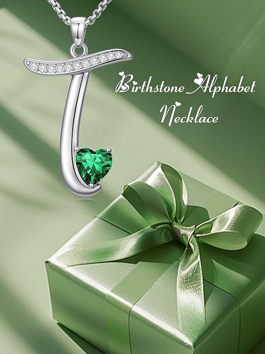 Valentines Day Gifts for Women Alphabet A to Z Initial Birthstone Pendant Necklaces for Women - 18k White Gold Plated Personalized Name Jewelry Valentine Mothers Day Birthday Gifts for Women Her Girlfriend