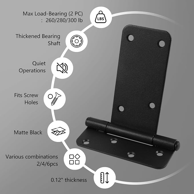 4 Pack 6" Door Hinges, 280 Lbs Capacity Heavy Duty Gate Hinges | Matte black - Image 7