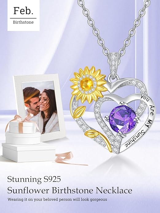 Valentine's Day Gifts for Wife 925 Sterling Silver Double Birthstone Pendant Necklaces I Love You for Always and Forever Necklace Anniversary Birthday Gifts for Wife Girlfriend Mom Her