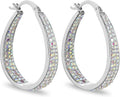 Savlano 14K White Gold Plated Inside Out Crystal Hoop Earrings For Women Comes With Savlano Gift Box