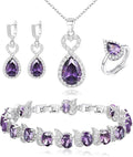 BriLove Wedding Jewelry Set for Women Bride Bridesmaid, Gorgeous Cubic Zirconia Teardrop Necklace Earrings Bracelet Adjustable Ring Jewelry Gift for Birthday/Anniversary/Mother’s Day