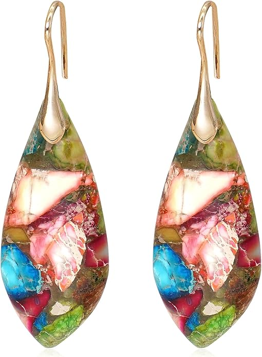 Natural Stone Earrings Multishape Dangle Drop Earrings Boho Stone Earring for Women
