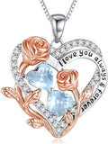 I Love You Birthstone Necklace, 925 Sterling Silver Heart Pendant with CZ Diamond Stones, Birthday Gifts for Women, Romantic Gift for Wife, Girlfriend, Her, Anniversary, Valentine's Day, Christmas