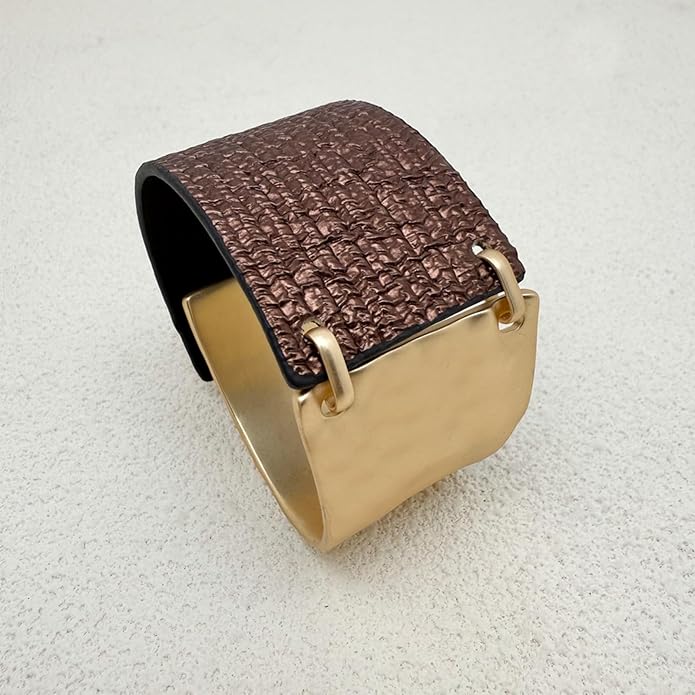 Leather Bracelet for Women Black Leather Golden Bracelet Bangle Chunky Leather Wrap Bracelet for Women Statement Jewelry Gift