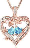 Rose Heart Necklaces for Women, Rose Gold Forever Love Jewelry with 2 Birthstones Pendant,Valentines Anniversarry Birthday Gifts for Her Wife Mom Grandma Daughter, 18+2 Inch Chain
