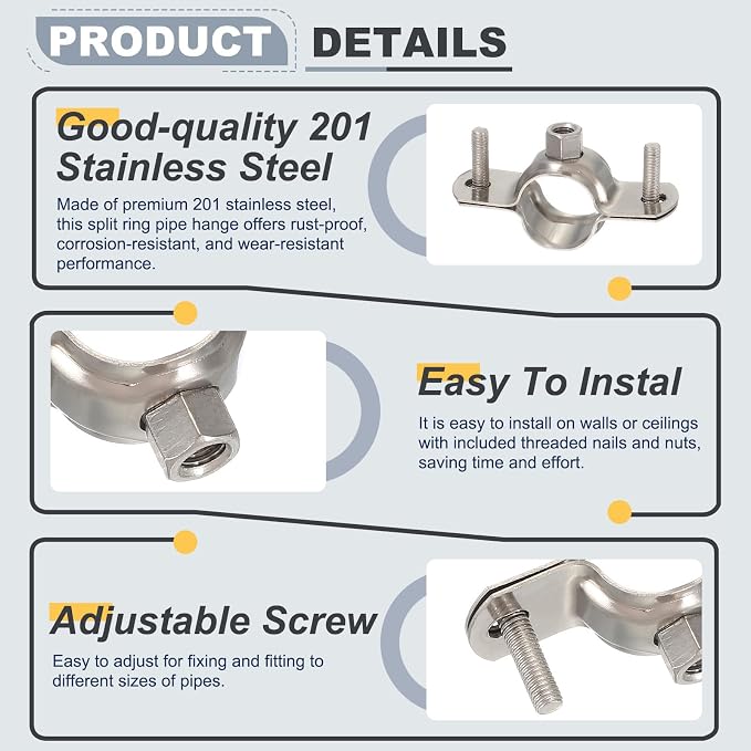 HARFINGTON 201 Stainless Steel 4.3"/110mm Split Ring Pipe Hanger Pipe Strap - Image 3