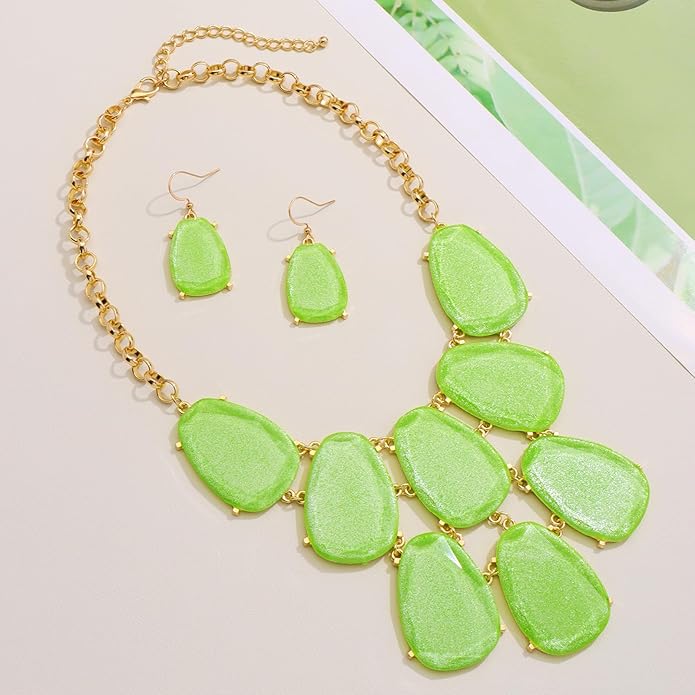 Firstmeet Chunky Bubble Statement Collar Necklace with Earrings for Women