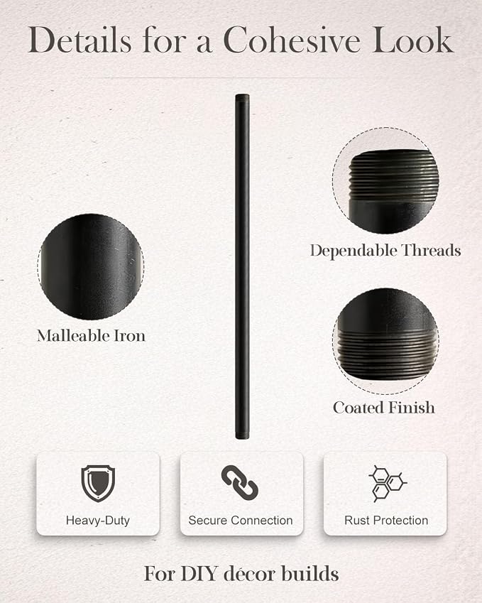 10 Pack 1/2 x 18 Inch Black Pipe Malleable Steel Nipples Fitting | DIY - Image 5