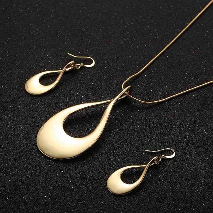 Madison Tyler Gold Plated Jewelry Set for Women | Silver Teardrop Pendant Necklace Trendy | Long Necklace with Snake Chain | Fashion Dangle Earring Set