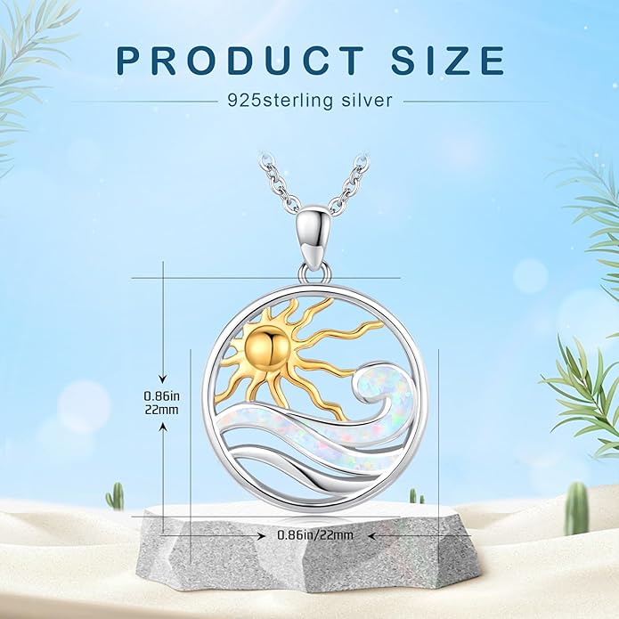 Midir&Etain Ocean Necklace 925 Sterling Silver Blue Opal Necklace Starfish/Flip Flop/Shark Pendant Beach Ocean Jewelry for Women