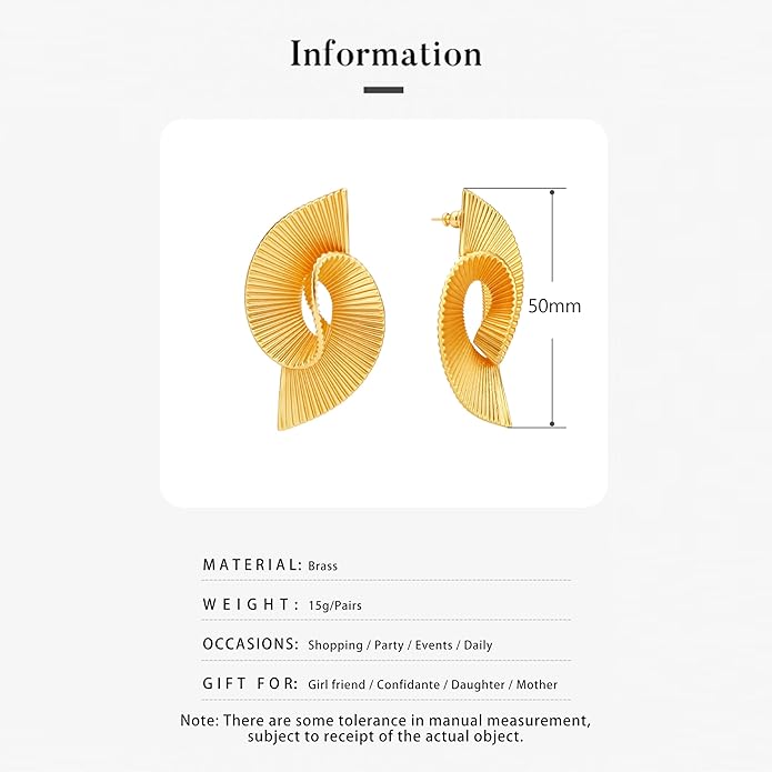 18K Gold Dangle Earrings for Women, Thick and Sturdy Hypoallergenic Exaggerated Striped Twist Fashion Jewelry Versatile Luxury Gifts.
