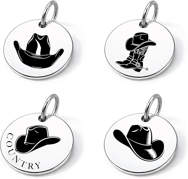 SM Design Western Charm Set of 4 – Stainless Steel Western Charms for Bracelets & Necklaces – Cowgirl, Ranch & Country Style Jewelry Charms – Western Gift for Women & Moms