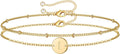 MONOZO Gold Initial Bracelets for Women Girls Valentines Day Gifts - Dainty 14K Gold Plated Layered Beaded Letter Initial Bracelet 26 Alphabet Disc Monogram Charm Bracelet Valentines Day Gifts for Her