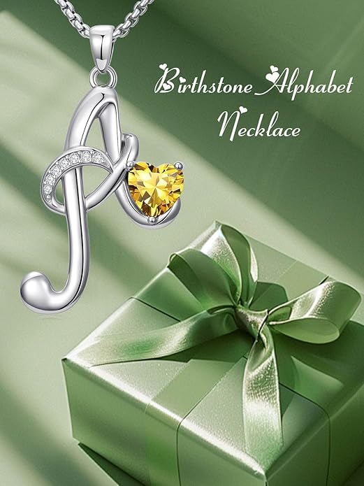 Valentines Day Gifts for Women Alphabet A to Z Initial Birthstone Pendant Necklaces for Women - 18k White Gold Plated Personalized Name Jewelry Valentine Mothers Day Birthday Gifts for Women Her Girlfriend