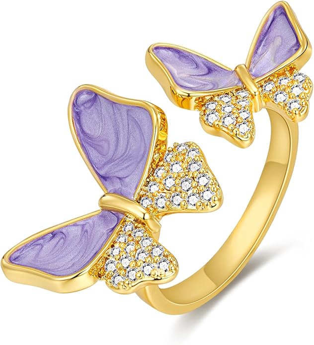 Gold Rose Pink Enamel Floral CZ FULLY ADJUSTABLE Statement Open Ring for Women by SNGIA, Daisy Orchid Flower Leaf Summer Beach Handmade Unique Pinky Band, Chunky Sunflower Stackable Cute Cuff Cocktail Ring Birthday Gift, Natural Bold Exaggerated Irregu...
