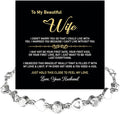 “To My Wife Heart Bracelet – Crystal Heart Link Jewelry Gift with Message Card”.