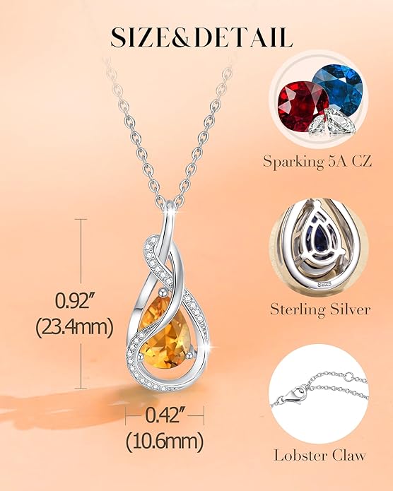 FANCIME TimelessTie Birthstone Necklace for Women White Gold Plated Sterling Silver Ribbon Design Jewelry Knot Pendant Fine Jewelry Gemstone Birthday Graduation Anniversary Valentines Day Gifts for Women Wife Mother Her