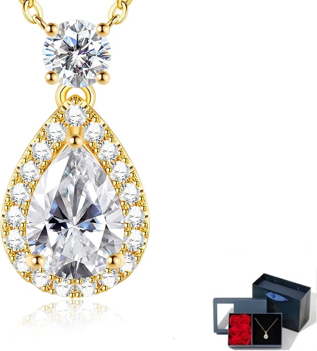 Promise Necklace for Her, 2.5cttw Moissanite Halo Pendant for Women, Romantic I Choose You Gift To Girlfriend Wife from Boyfriend Husband, Ready to Gift Box for Christmas Valentine's Day Anniversary