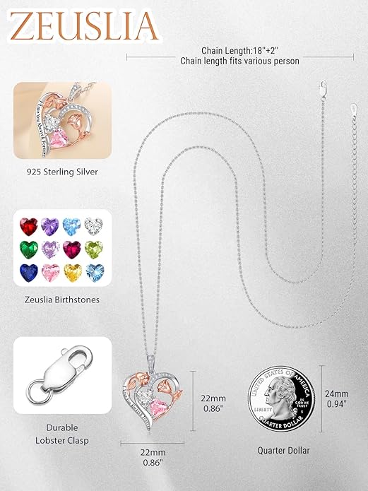 Valentine's Day Gifts for Wife 925 Sterling Silver Double Birthstone Pendant Necklaces I Love You for Always and Forever Necklace Anniversary Birthday Gifts for Wife Girlfriend Mom Her