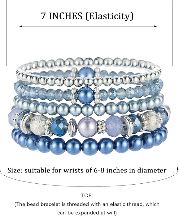 Noessla Beaded Pearl Stretch Bracelet Silver Stackable Crystal Beads Bracelets Trendy Costume Jewelry Mothers Day Gifts for Women